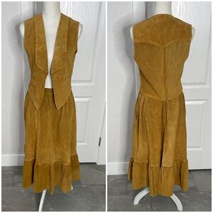 Vintage 70s Lillie Rubin Western Bohemian Leather Vest Skirt Set Sizes L 12